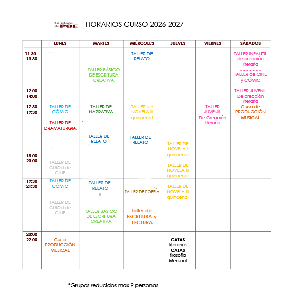 HORARIOS la plaza de Poe cueso 26-27