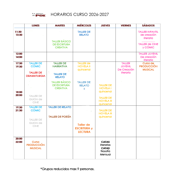 HORARIOS la plaza de Poe 2026-2027